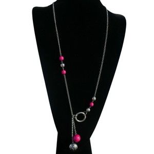 Silvertone and pink beaded necklace 28 inches + 2.5 inch extender